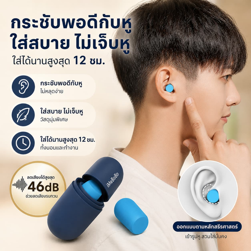 Mori ที่อุดหูลดเสียง ซิลิโคนนุ่ม รูปที่ 2