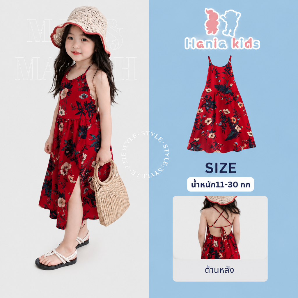Hania kids พร้อมส่ง ชุดเดรสเด็ก สีขาวดำลายจุด  ผ้าฝ้าย ชุดเดรสแฟชั่นเด็กผู้หญิง  K6125980
