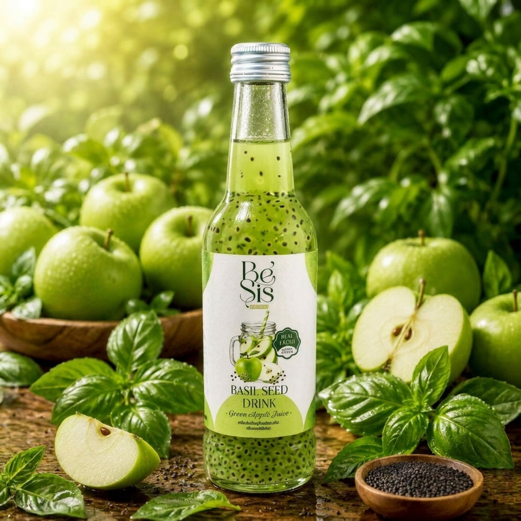 BeSis เครื่องดื่มเม็ดแมงลัก รสแอปเปิ้ลเขียว (Basil Seed Drink Green Apple Juice) อร่อย สดชื่น เคี้ยวเพลิน