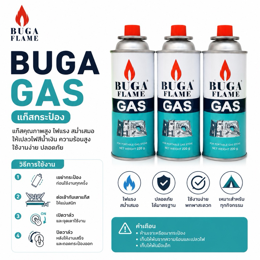 BUGA แก๊สกระป๋องสำหรับเตาพกพา มาตรฐานระดับโลกจำนวน  ขนาด 375ml.☀☀ เลือกจำนวนได้