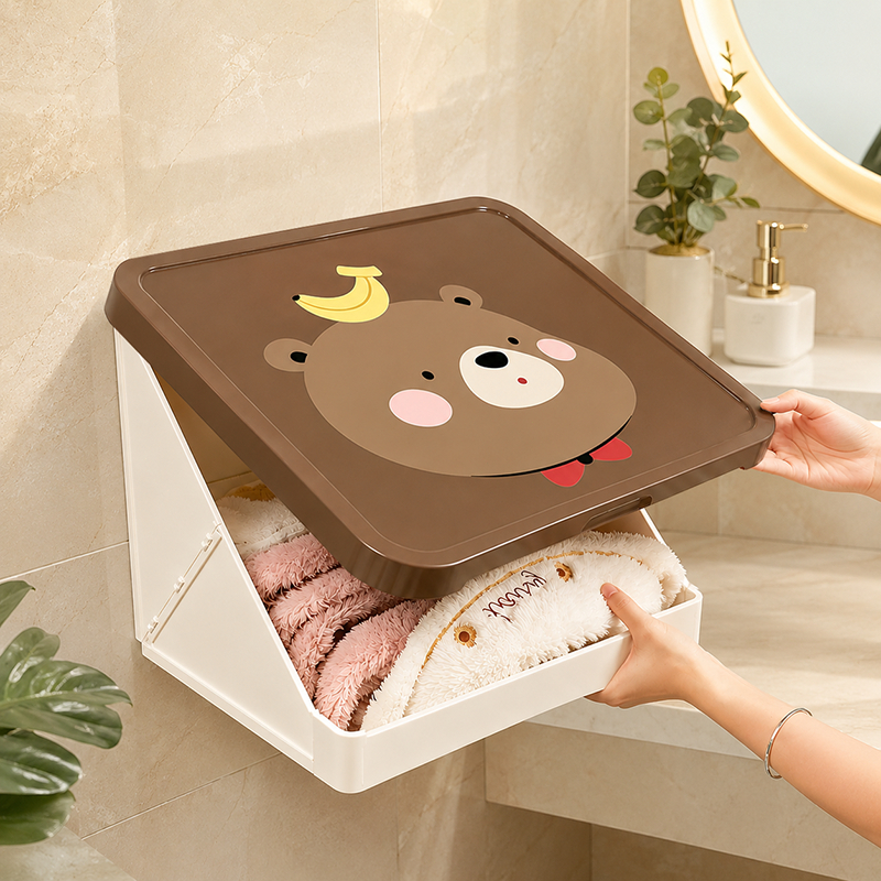 🛁Neatbox ตะกร้าเก็บผ้าติดผนัง ลายการ์ตูน ไม่ต้องเจาะ กันน้ำกันฝุ่น ห้องน้ำ