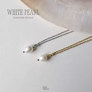 ares.nature - สร้อยไข่มุกแท้ classic pearl สร้อยพร้อมจี้ไข่มุกแท้ (stainless steel)