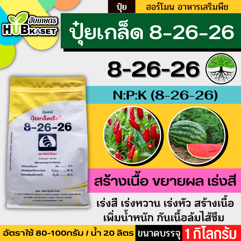 8-26-26 1 กิโลกรัม (ปุ๋ยเกล็ดเรือใบ) เร่งหวาน เร่งสี เร่งหัว เพิ่มน้ำหนัก ป้องกันผลล้ม