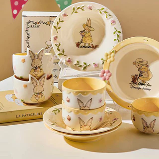 【พร้อมส่ง】ชามเซรามิกรูปกระต่ายน่ารัก 4.5 นิ้ว ถ้วยมัทฉะเซรามิก ลายสวนดอกไม้ ชามขนม ชามผลไม้