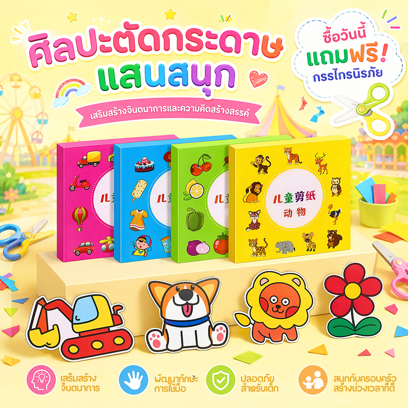 แถมฟรีกรรไกร! ชุดตัดกระดาษทำมือ DIY สำหรับเด็กอนุบาล เสริมพัฒนาการ ของเล่นฝึกฝน ของขวัญเด็กน่ารัก