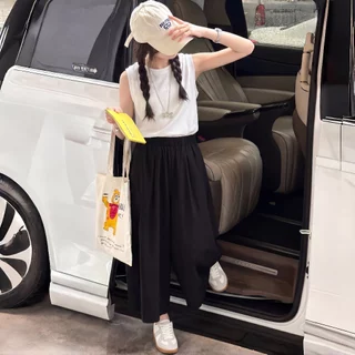 2-11 ปี Wide Leg กางเกงเด็กผู้หญิง ขากว้าง สไตล์เกาหลี ทรงหลวม สีสดใส กางเกงเด็กผู้หญิง ผ้าหนุ่ม ใสสบาย