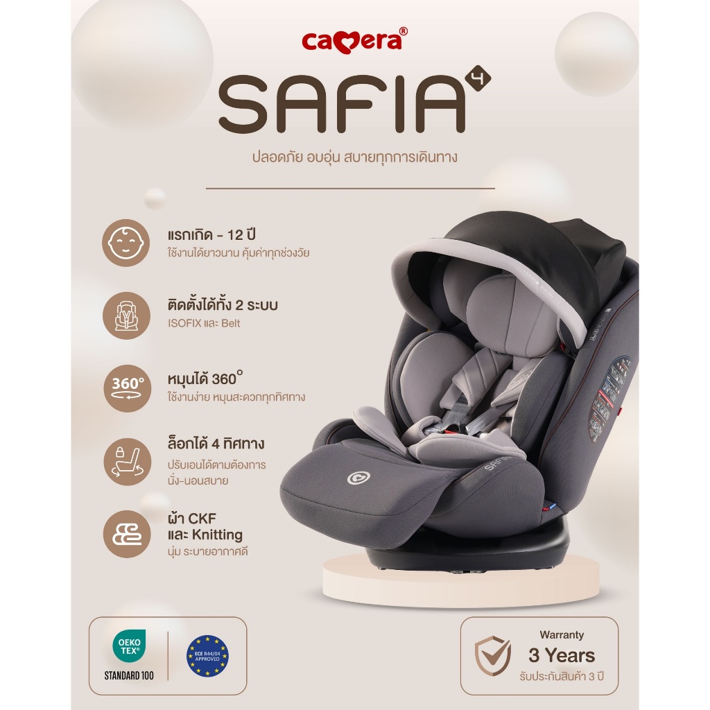 CAMERA | SAFIA 4 คาร์ซีทรุ่นใหม่ล่าสุด ใช้งานได้ตั้งแต่แรกเกิด - 12 ปี ปลอดภัย นั่งสบาย คุ้มค่าตลอดการเติบโต
