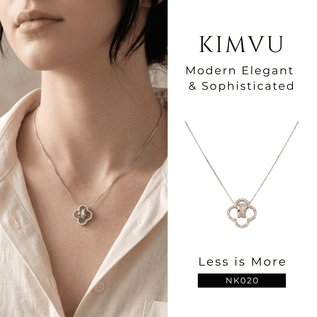 KIMVU | สร้อยคอจี้ดอกโคลเวอร์ประดับวงแหวนคริสตัล / รหัส NK020