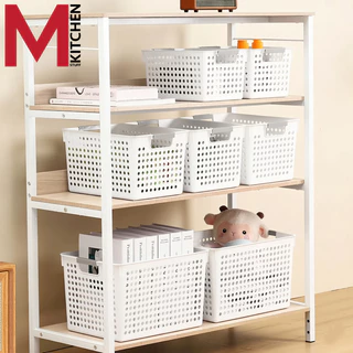 M KITCHEN กล่องเก็บของ กล่องเก็บของพลาสติก ตะกร้าใส่ของ ใบใหญ่ ขนาด 35.5x25.5x21cm วางซ้อนได้หลายชั้น S-0133(C1)