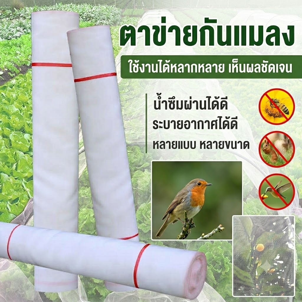 [ขายตรงจากโรงงาน] มุ้งขาว มุ้งกันแมลง ผัก มุ้งตั๊กแตน มุ้งขาว 40ตา/60ตา หน้ากว้าง 2-3 เมตร
