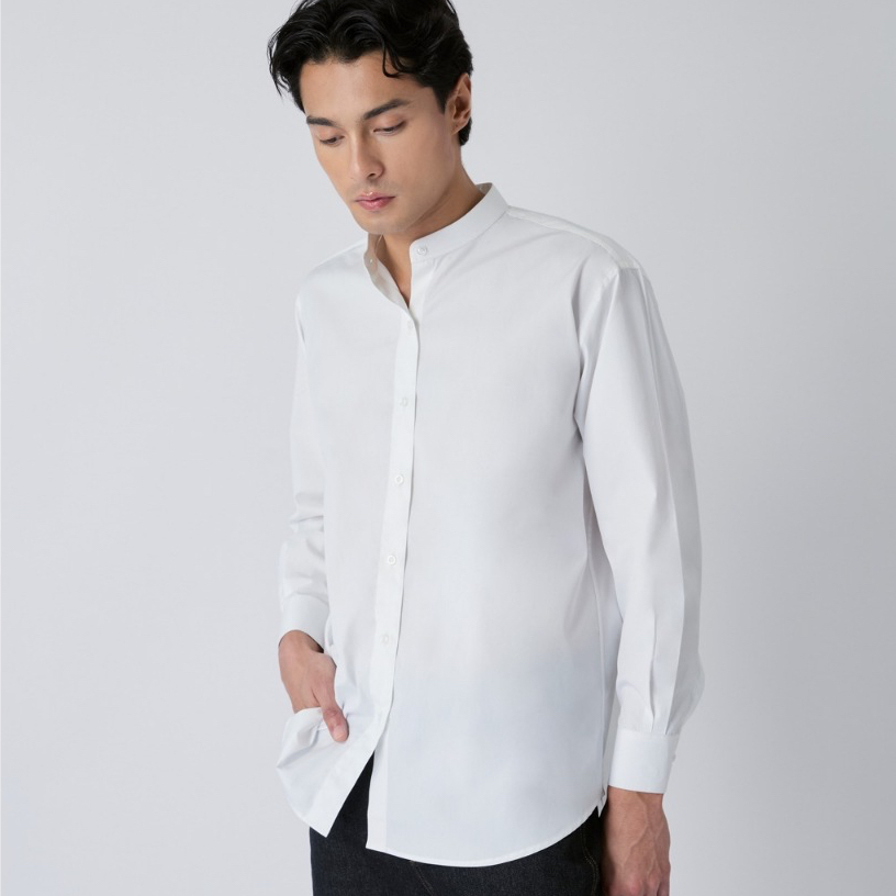 AMR DE SAISON ( AIMER ) - Monk Collar Cotton Shirt เสื้อเชิ้ต