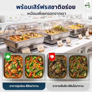 SGE ถาดอุ่นอาหารไฟฟ้า SGE สแตนเลส Food Grade มีให้เลือกหลายแบบ พร้อมฝาเปิด-ปิดได้ รับประกันศูนย์ไทย