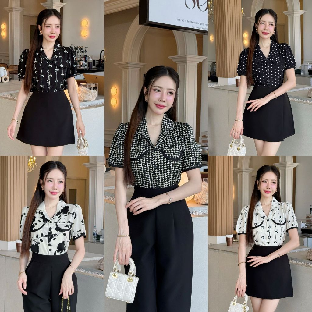 [S-XXL] เสื้อคอปกเชิ้ตแต่งกุ้นเนื้อนิ่มลื่นแขนสั้น