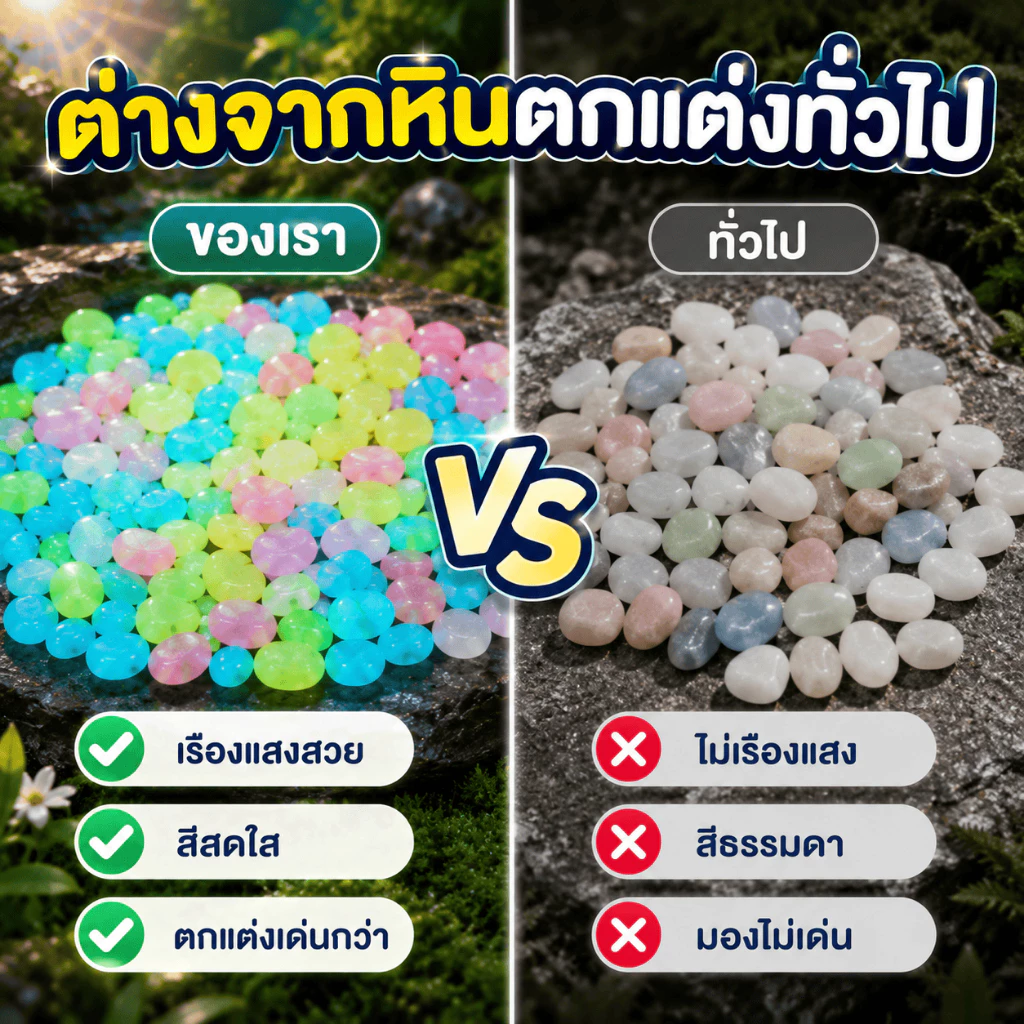 [WEIYI] 100 ชิ้น ก้อนกรวดเรืองแสง หลากหลายสี สำหรับตกแต่งสวนและตู้ปลา DIY มี 10 สี ให้เลือก thumbnail 8