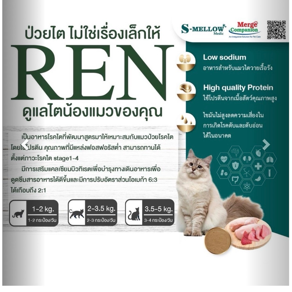 (( 1 กป. 80 กรัม )) S-mellow REN อาหารแมว เอสเมลโล อาหารแมวป่วยโรคไต อาหารโรคไต