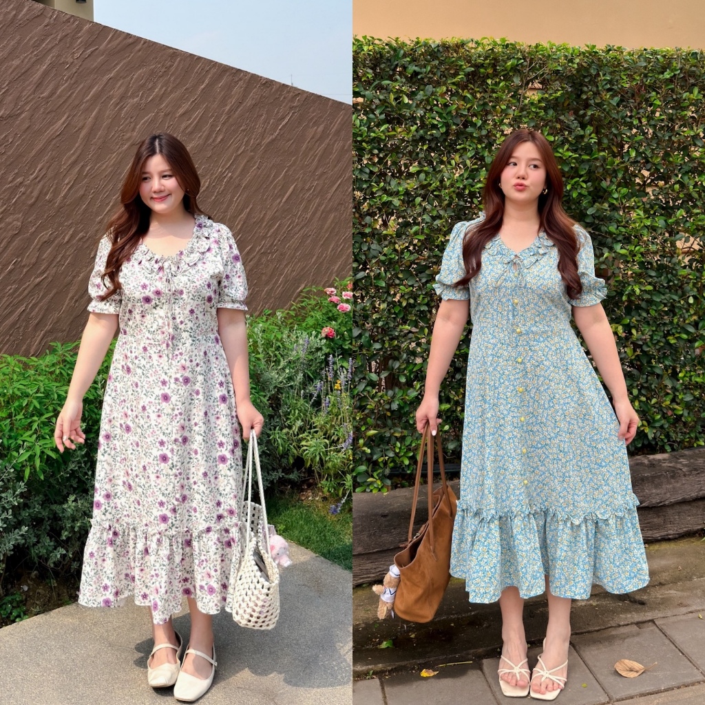 (❤️ อกถึง 50") Angel Flower Dress เดรสสาวอวบ ชุดสาวอวบ