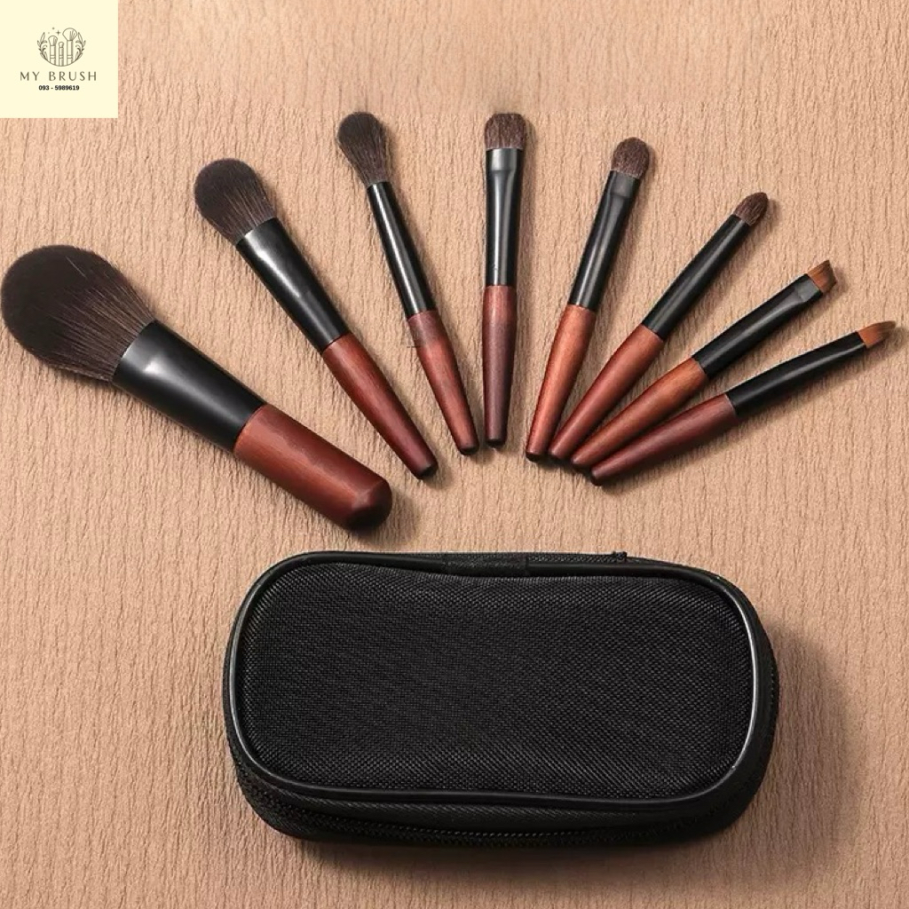 My brush ชุดแปรงแต่งหน้ามินิ ด้ามไม้ ขนนุ่ม แน่น พร้อมกระเป๋า Mini G004