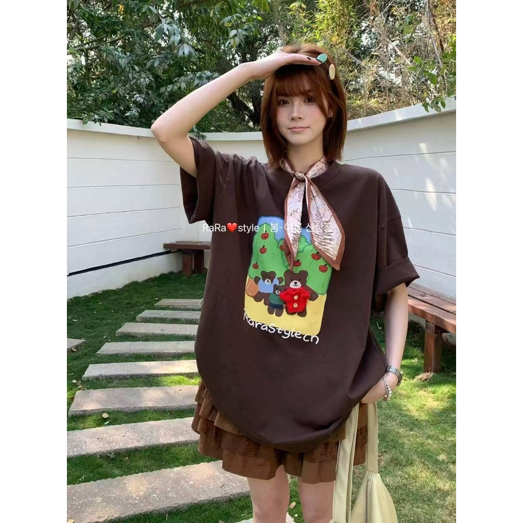 (พร้อมส่ง)เสื้อยืดโอเวอร์ไซส์ สกรีนลาย น้องหมี TAG: RaRa.style