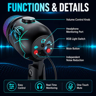 NEODIGI M930 ไมโครโฟนเกมมิ่ง ไฟ RGB Microphone ลดเสียงรบกวน ไมโครโฟนสําหรับเล่นเกม สําหรับ สตรีมมิ่ง บันทึกเสียง