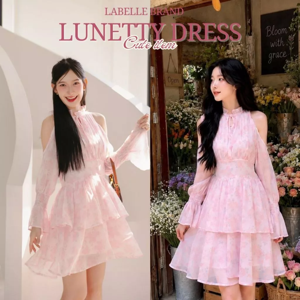 DR0476 LABELLE รุ่น Lunetty Dress เดรสสั้นสีหวานละมุน น่ารักสุดๆ
