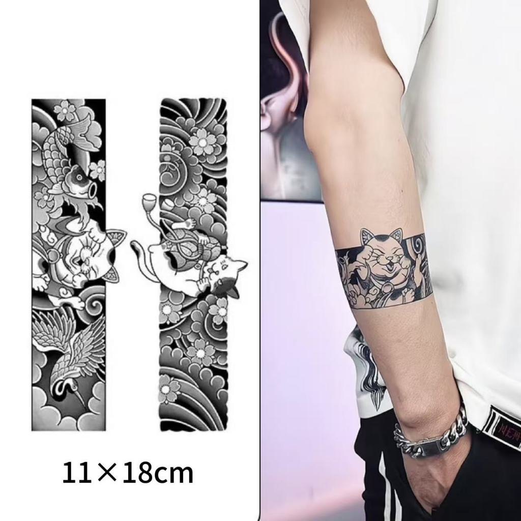 ส่งCODในไทย 【Magic tattoo】สติกเกอร์รอยสักลายแมวนำโชค กันน้ำ ติดทนได้15วัน รอยสักปลอมกึ่งถาวรไม่เจ็บผิว