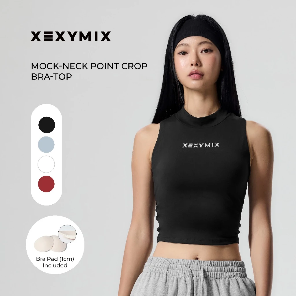 [XEXYMIX] Mock-Neck Point Crop Bra-Top