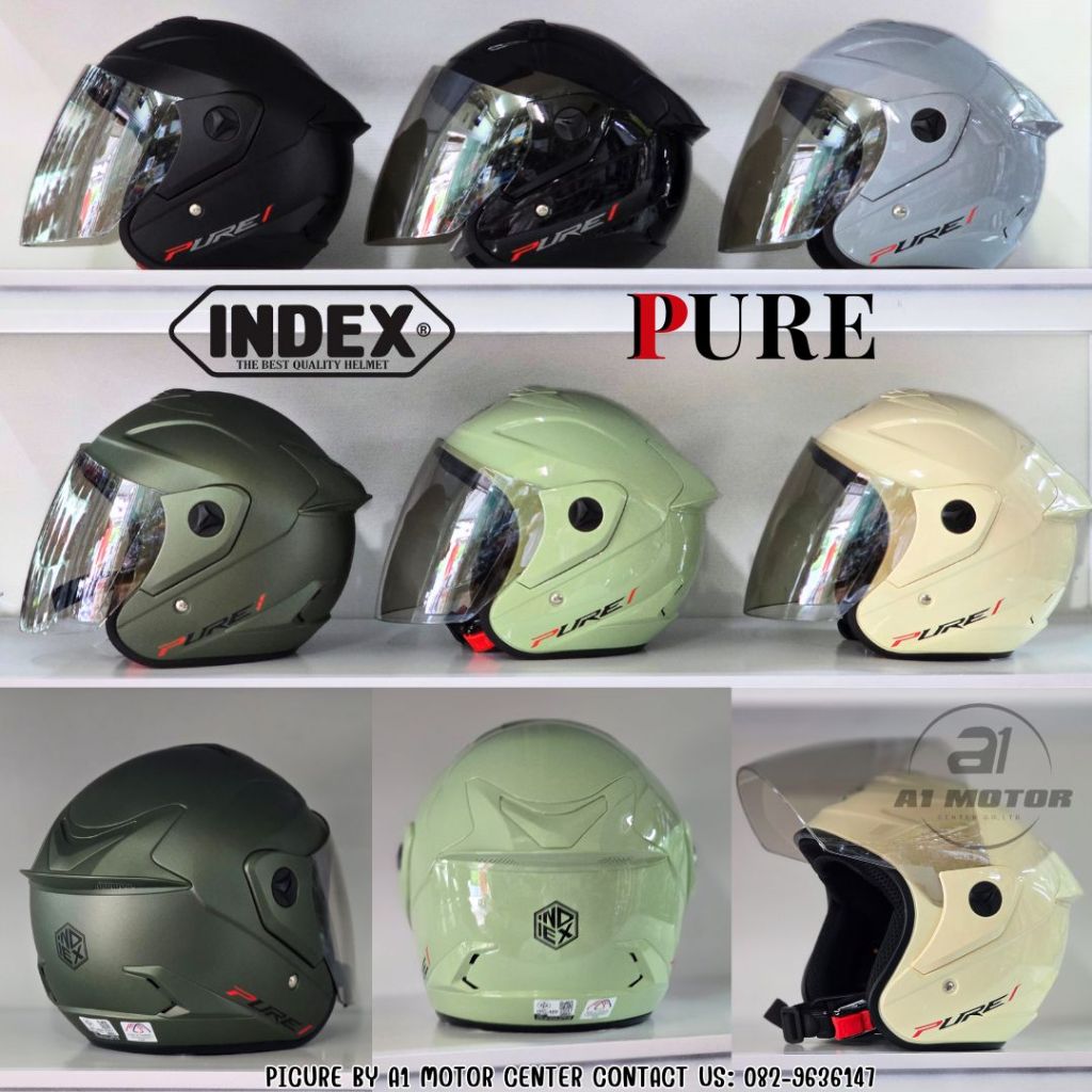 หมวกกันน็อก INDEX PURE ใบเล็ก น้ำหนักเบา หน้ากากปรอท ฟรีไซส์ประมาน M 56-58 cm มาตรฐาน มอก.