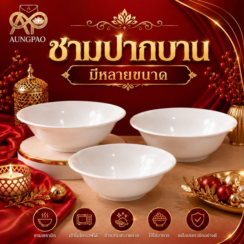 (ขายเป็นชุด ) ถ้วยเซรามิก ปากบาน ขนาด6-9 นิ้ว เข้าตู้อบไมโครเวฟได้
