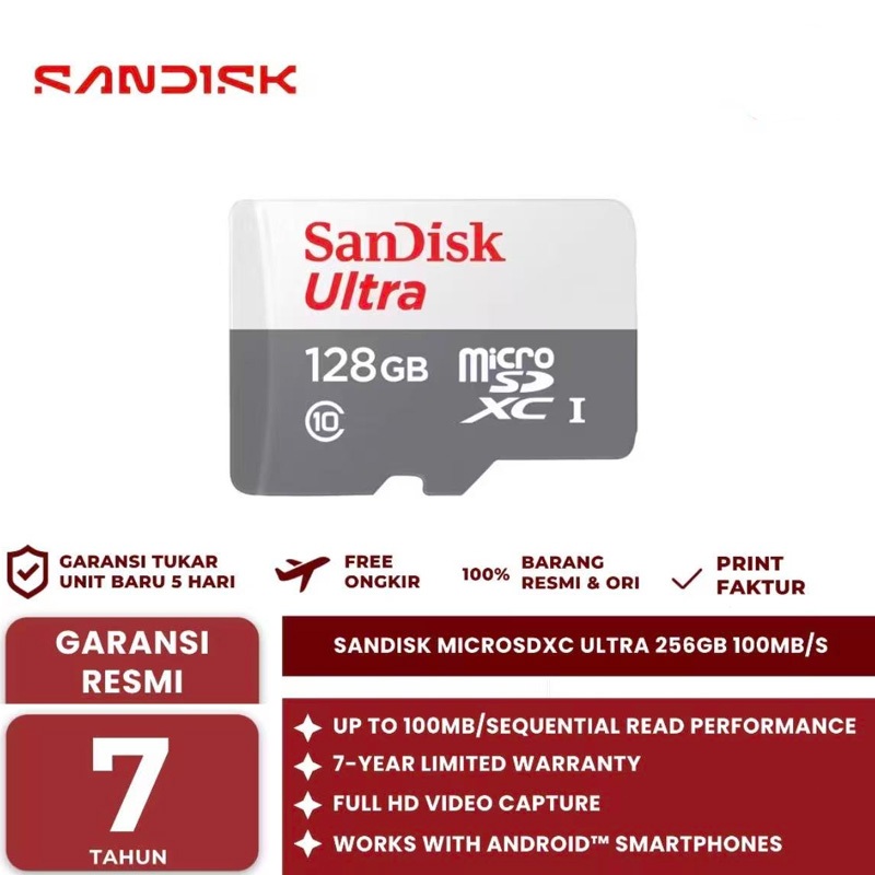 🔥แท้100% Sandisk การ์ดไมโครเอสดี TF Class10 ความเร็วอ่านเขียน100MB/s ความจุ32GB-1TB รองรับมือถือ กล้องติดรถยนต์ กล้องวงจ