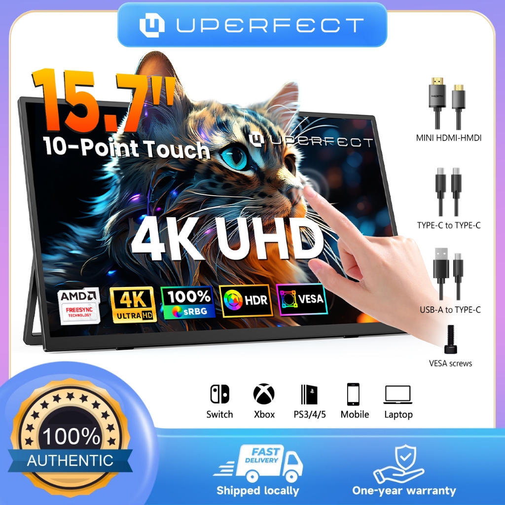 UPERFECT 4K Portable Monitor จอพกพา  3840*2160 60HZ  Extend Screen Laptop Monitor 1MS FreeSync Gaming Display With Stand