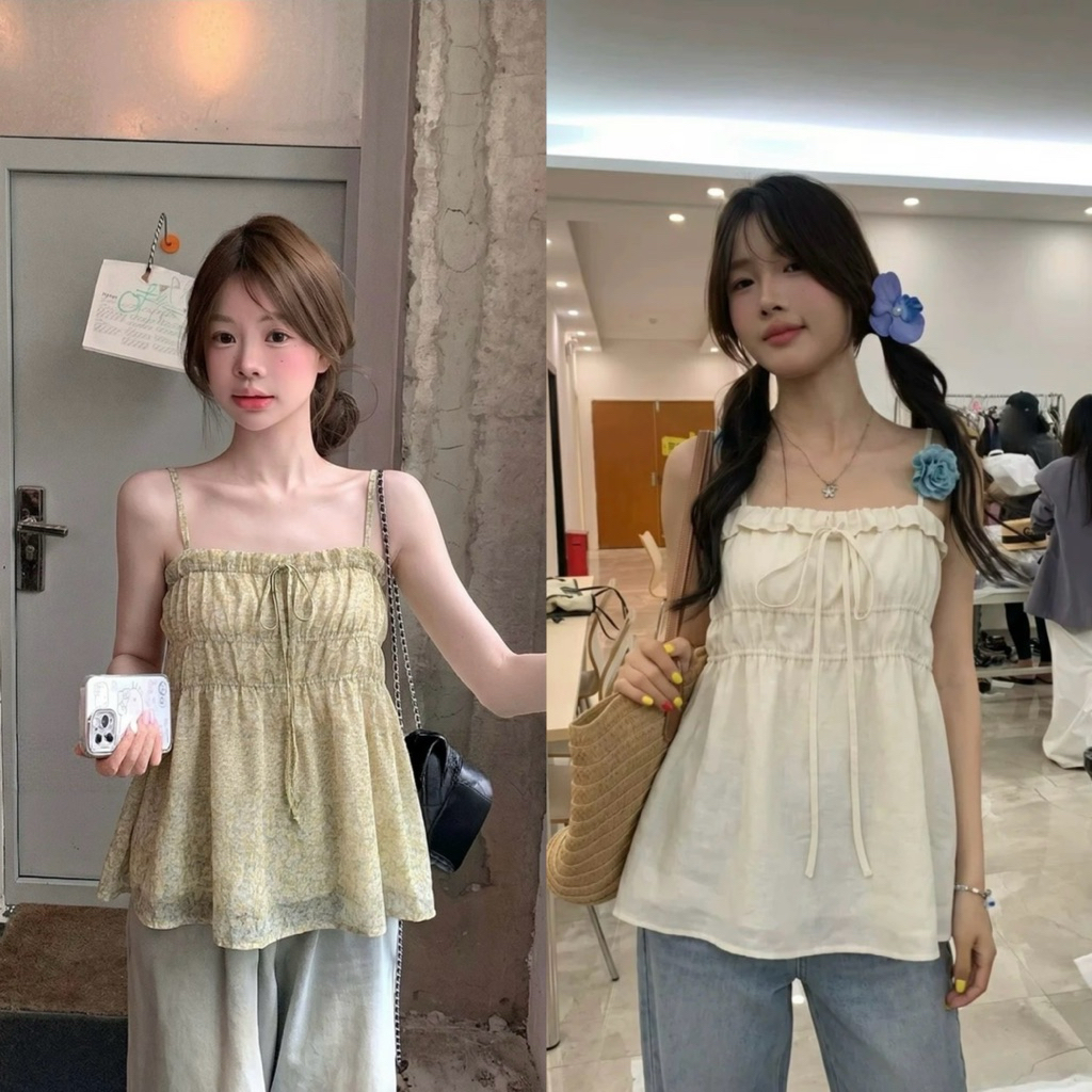 9822# เสื้อสายเดี่ยวสมอคช่วงอก ทรงน่ารัก สายปรับได้ ใส่สบาย TAG:WG.WE 🇰🇷