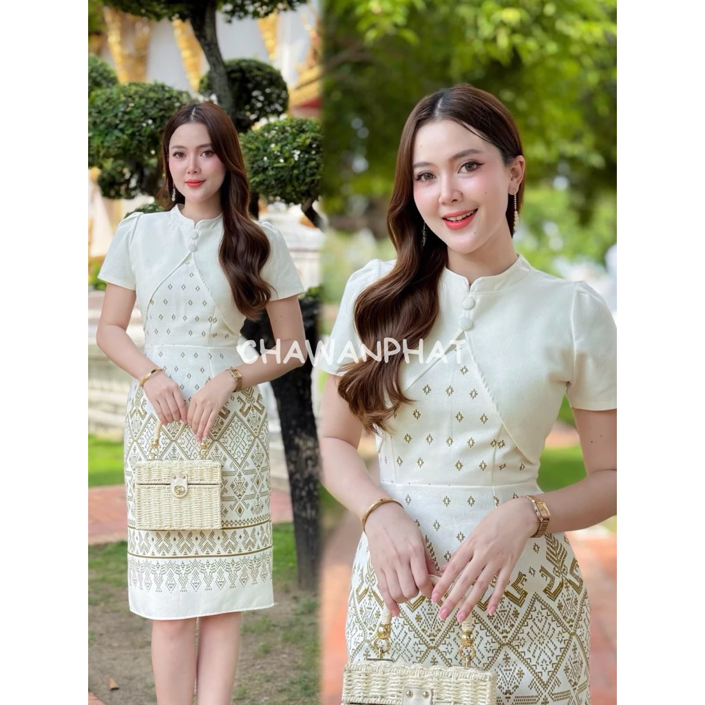 [S-XXL] 𝙎𝙅𝙋 ชุดเดรสฝ้าย อัดกาวทั้งชุด แต่งกั๊ก สวยเก๋