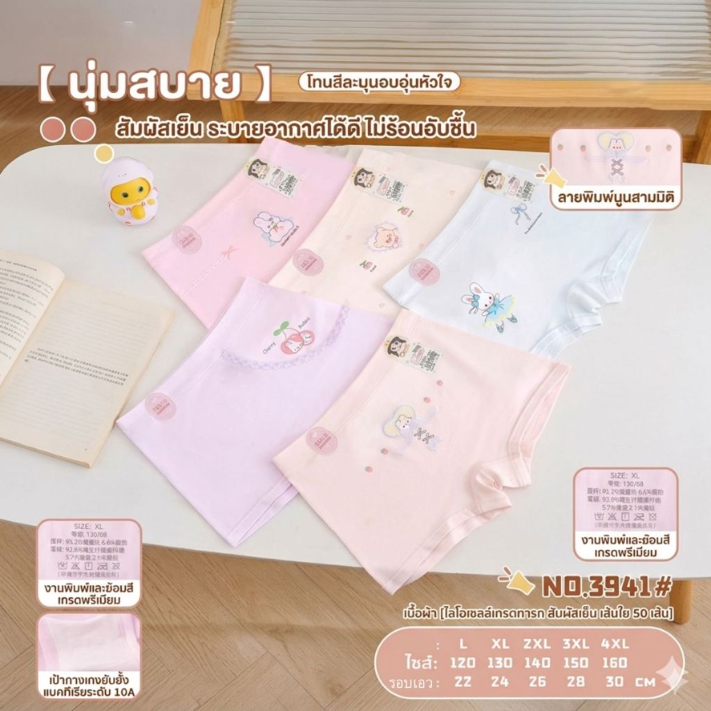 UWG10A-กางเกงในเด็ก5ตัว ผ้าเส้นใยเชลลูโลส ต้านเชื้อแบคทีเรีย 3ชนิดพร้อมส่งในไทย