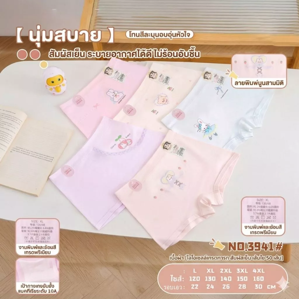 UWG10A-กางเกงในเด็ก5ตัว ผ้าเส้นใยเชลลูโลส ต้านเชื้อแบคทีเรีย 3ชนิดพร้อมส่งในไทย
