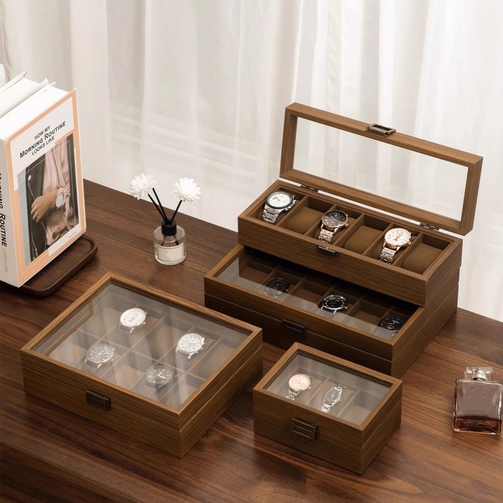 กล่องนาฬิกา 2 3 6 10 12เรือน ไม้ไผ่+ในผ้าฟล็อค กล่องใส่นาฬิกา Watch Box กล่องของขวัญ