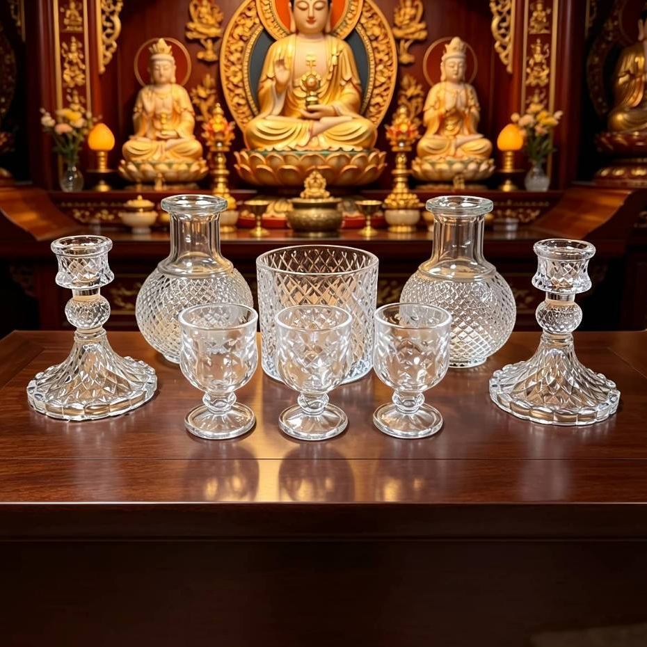 ชุดแก้วคริสตัลไหว้พระครบชุด 8 ชิ้น เหมาะสำหรับตกแต่งหิ้งพระ รุ่น 2238
