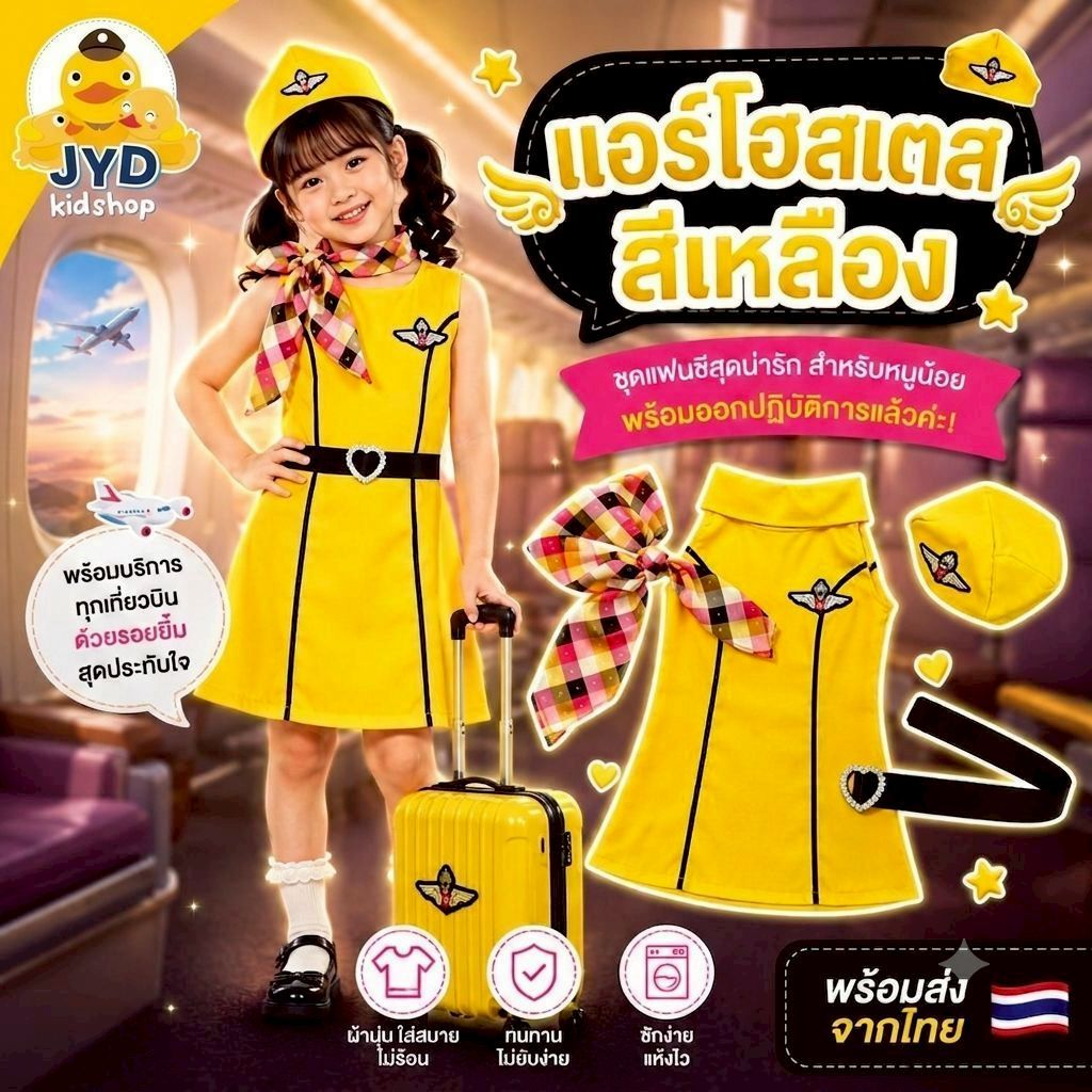 (jyd) ชุดอาชีพเด็ก ชุดแอร์โฮสเตสเหลือง ชุดแอร์โอสเตสตัวน้อย ชุดแอร์เด็ก ชุดแอร์โฮส ชุดแอร์เหลือง