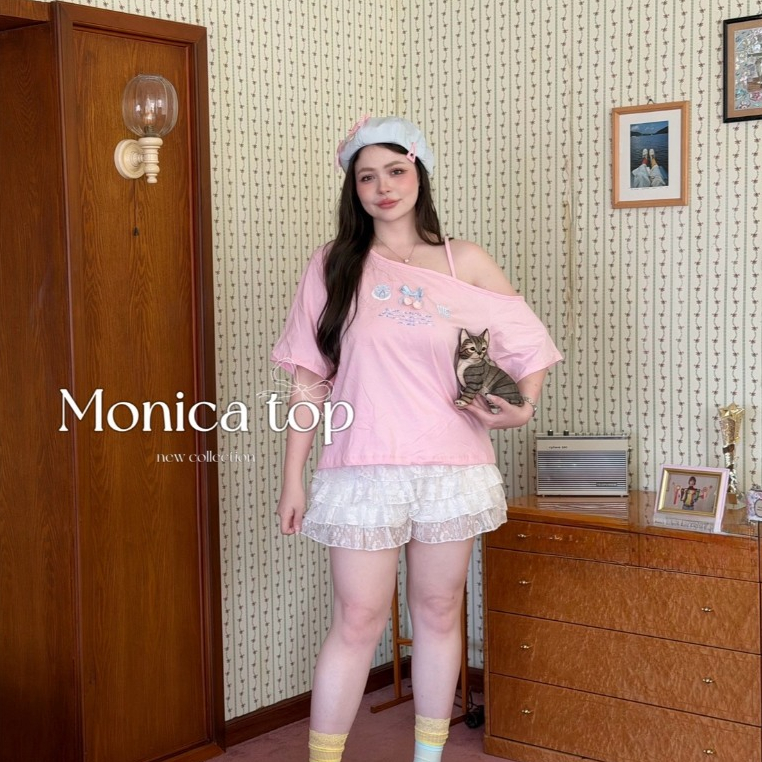 Monica top เสื้อโอเวอร์ไซซ์ทรงปาดไหล่เฉียง สีพาสเทลน่ารัก อกใหญ่สำหรับสาวอวบ