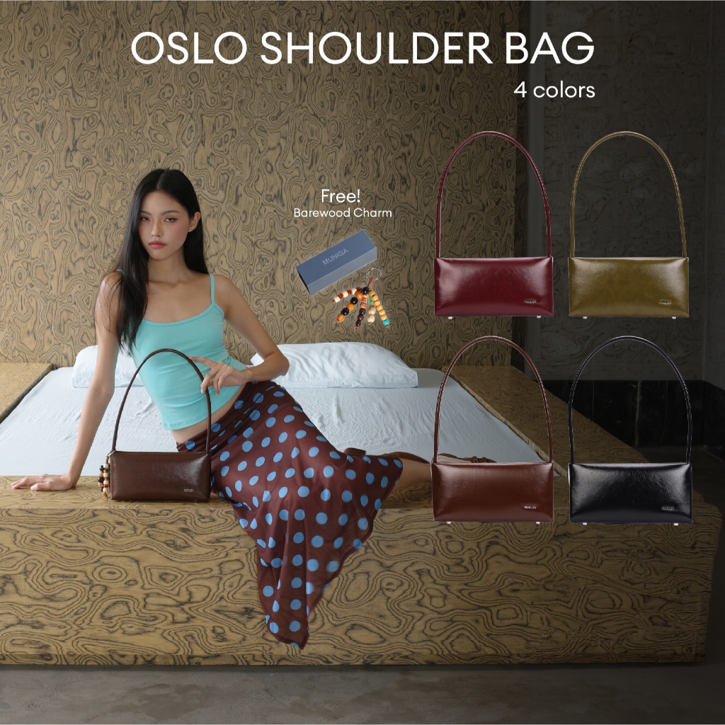 MUNIGA รุ่น Oslo Shoulder Bag กระเป๋าสะพายไหล่ พร้อมกล่อง อะไหล่เงิน กระเป๋าผู้หญิง กระเป๋าทรงพอช ขายดี