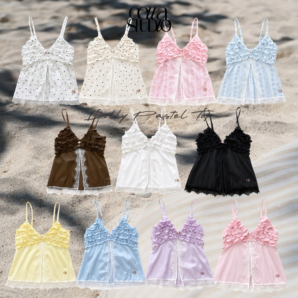 Dollys Pastel Top เสื้อสายเดี่ยวแต่งลูกไม้แหวกหน้า GELLA