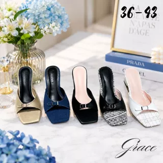GRACE *PM*รุ่นbelt 2.5 นิ้ว เสริมยางกันลื่น รองเท้าแตะส้นสูง รองเท้าแฟชั่น ไซส์ 36-43