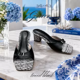GRACE *PM*รุ่นbelt 2.5 นิ้ว เสริมยางกันลื่น รองเท้าแตะส้นสูง รองเท้าแฟชั่น ไซส์ 36-43