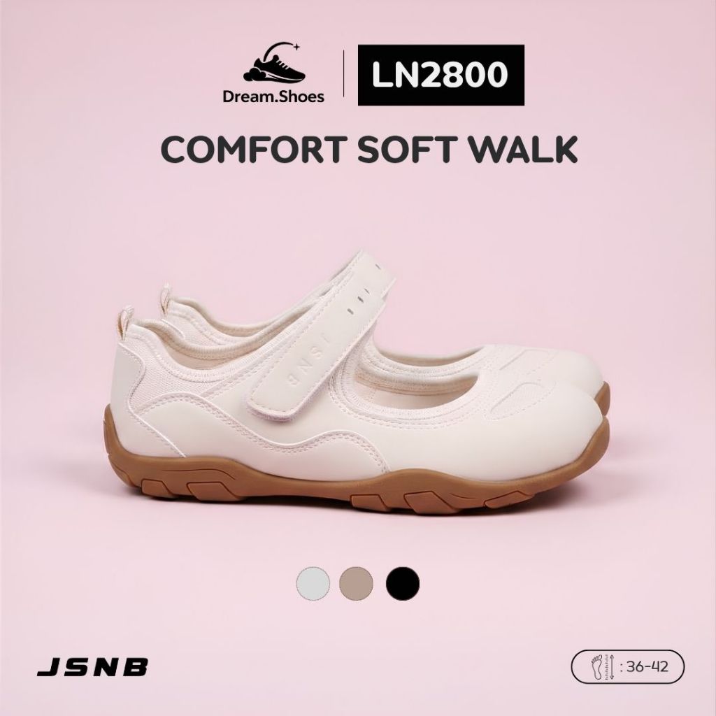 JSNB รองเท้าลำลองผู้หญิง JSNB พื้นยางกันลื่นส้น 3cm นุ่มสบายระบายอากาศ ไม่กัดเท้า [LN2800]