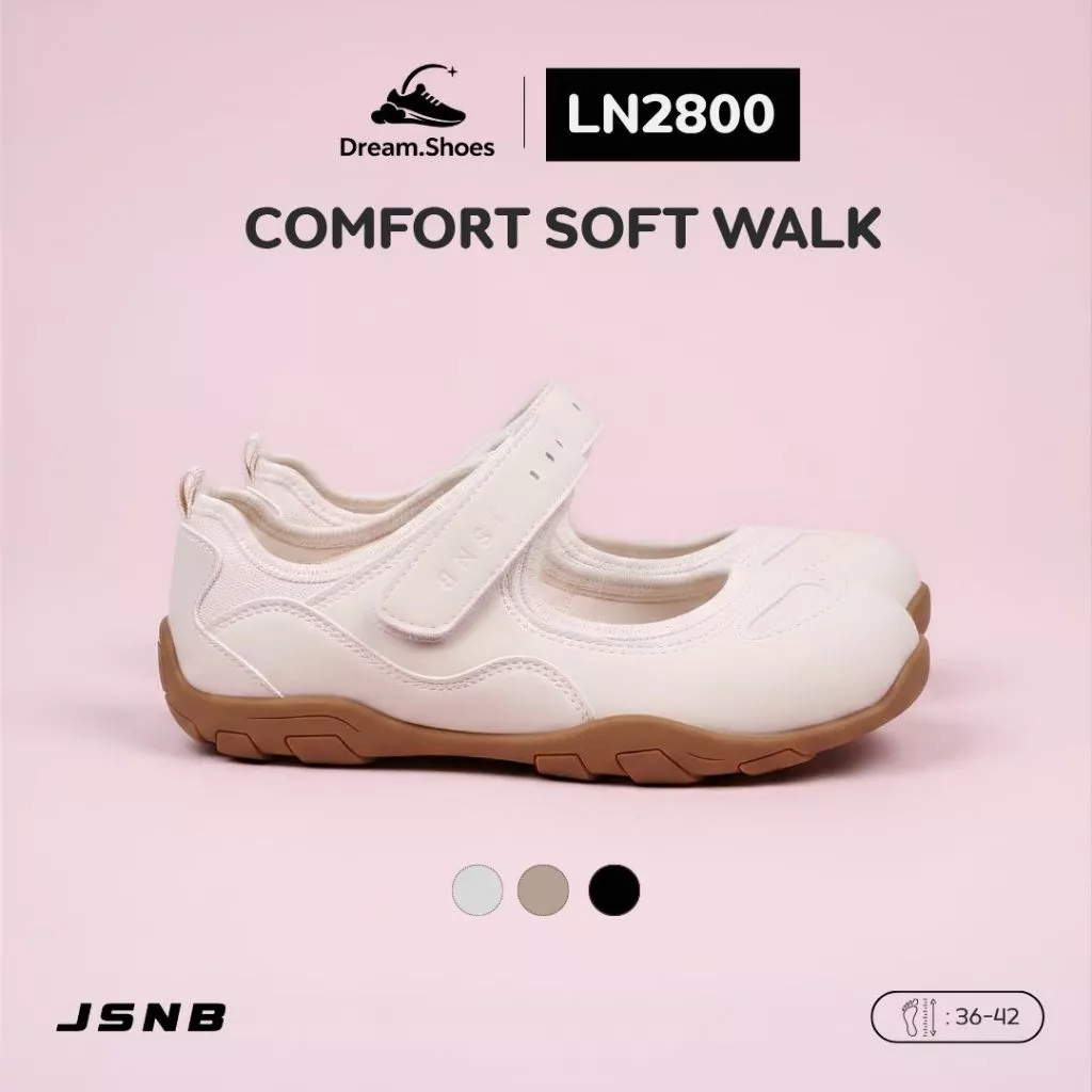 JSNB รองเท้าลำลองผู้หญิง JSNB พื้นยางกันลื่นส้น 3cm นุ่มสบายระบายอากาศ ไม่กัดเท้า [LN2800]