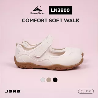 JSNB รองเท้าลำลองผู้หญิง JSNB พื้นยางกันลื่นส้น 3cm นุ่มสบายระบายอากาศ ไม่กัดเท้า [LN2800]