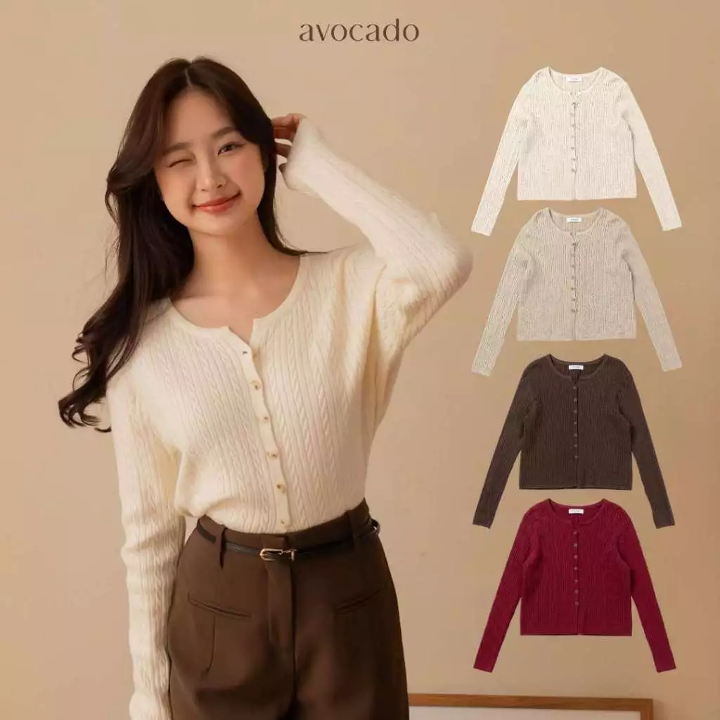 avo Payson soft cardigan คาร์ดิแกนไหมพรมแขนยาว รุ่นนี้จะมีดีเทลคอวีนิดๆ ทำให้ดูไม่ตันจนเกินไป