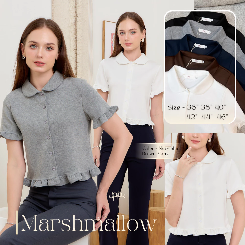 POI เสื้อคอปกผ้ามาร์ชเมลโล่แต่งชาย เสื้อทรงเกาหลี T043E7