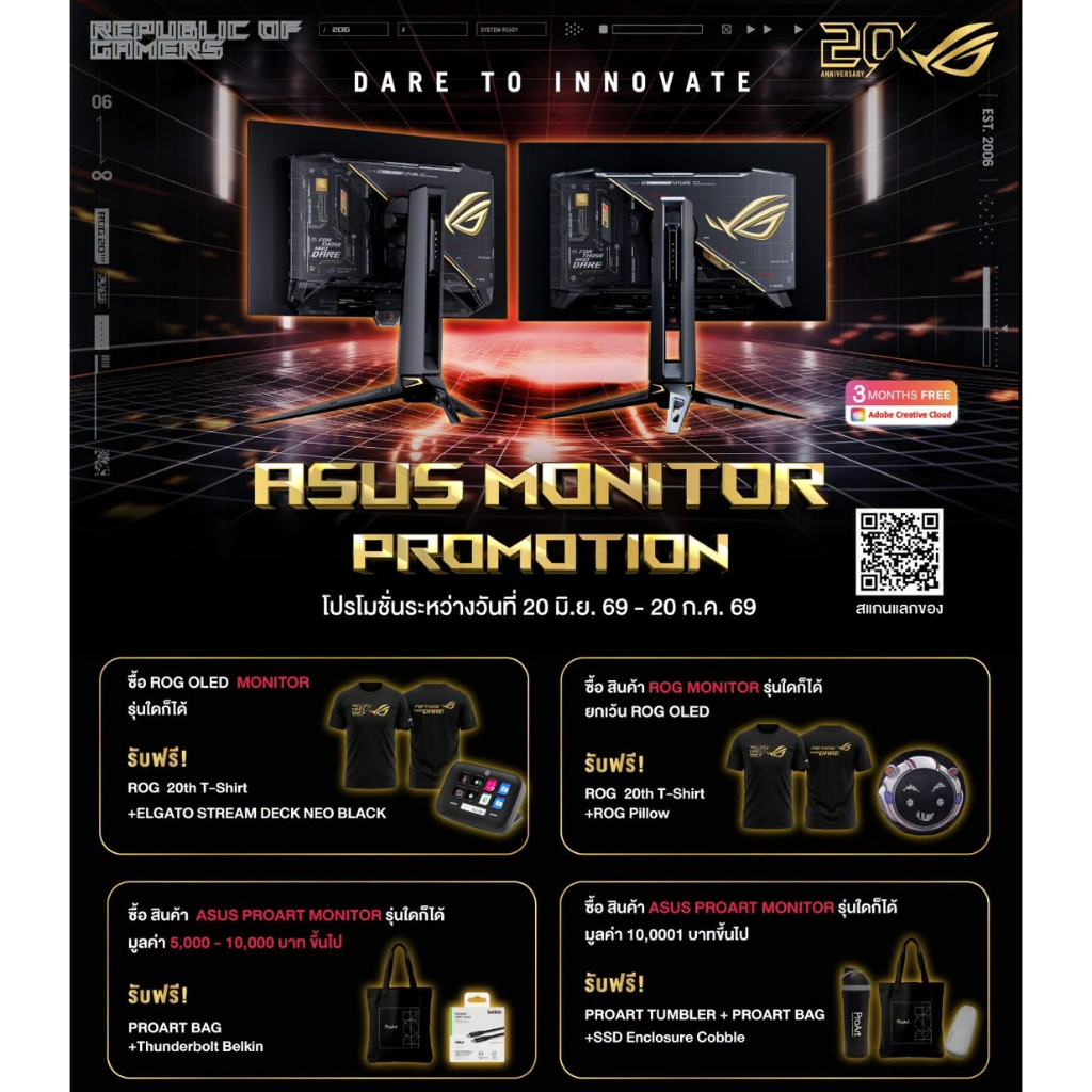 โปรโมชั่นเฉลิมฉลองครบรอบ 20 ปี ROG จาก ASUS - Elgato Stream Desk Neo Black, T-Shirt, SSD Enclosure