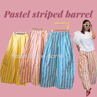 กางเกงบาเรลลายตั้งสีพาสเทล Pastel Stripe Barrel Pants