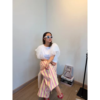 กางเกงบาเรลลายตั้งสีพาสเทล Pastel Stripe Barrel Pants